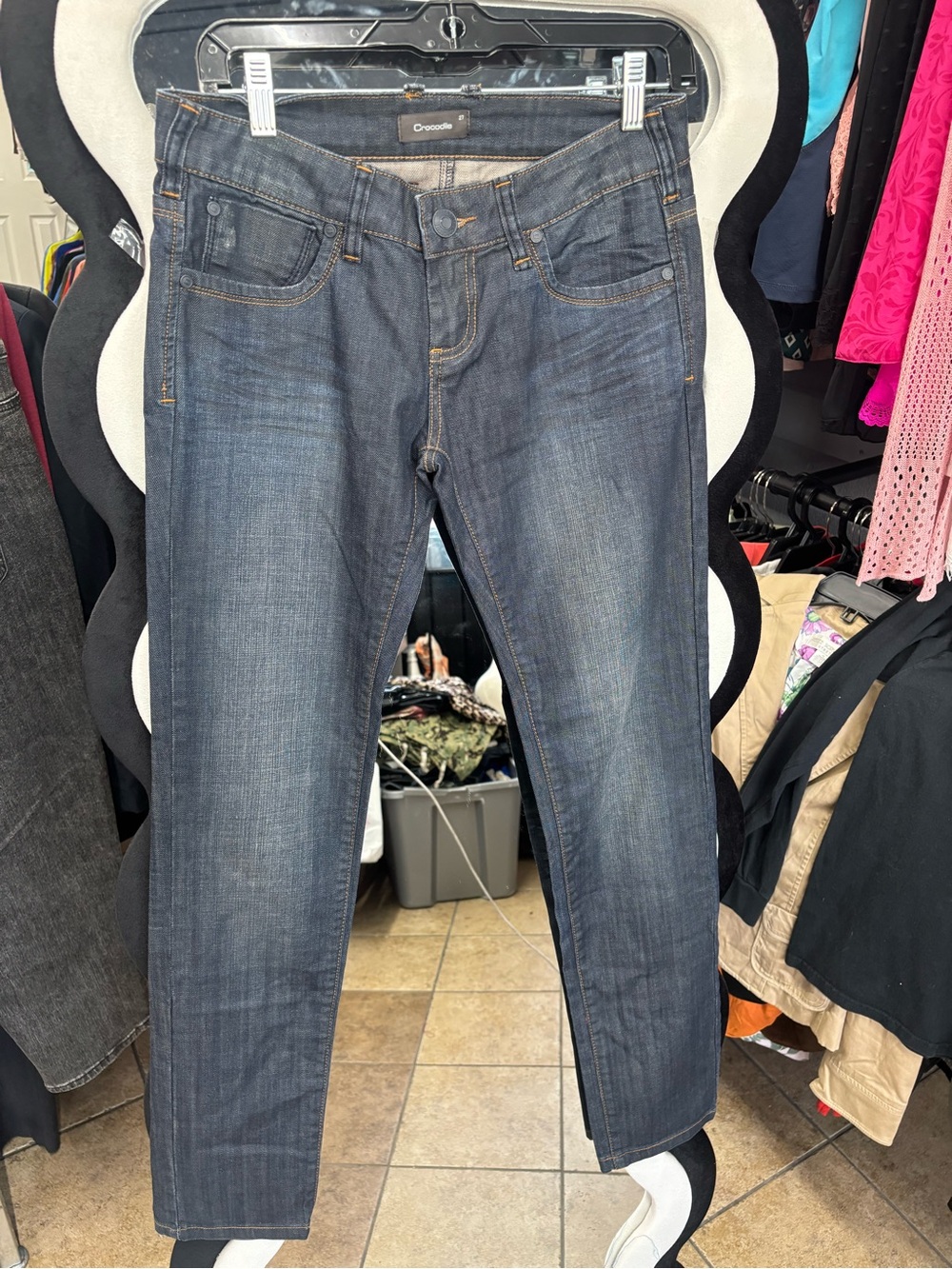 Crocodile Mid-Rise Straight Leg Jeans in Dark Wash